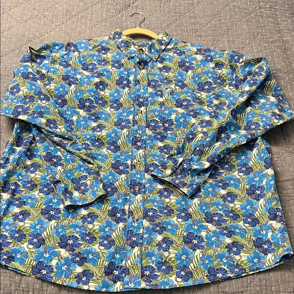 Ariat Men’s Shirt XXL 2X Tropical Vacation Beach Cruise Blue Green Floral Brown